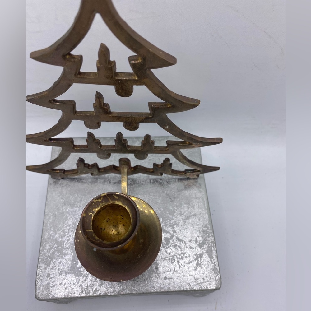 Vintage Brass Christmas Tree Shaped Table Top Candle Holder Holiday Decor - Picture 2 of 7